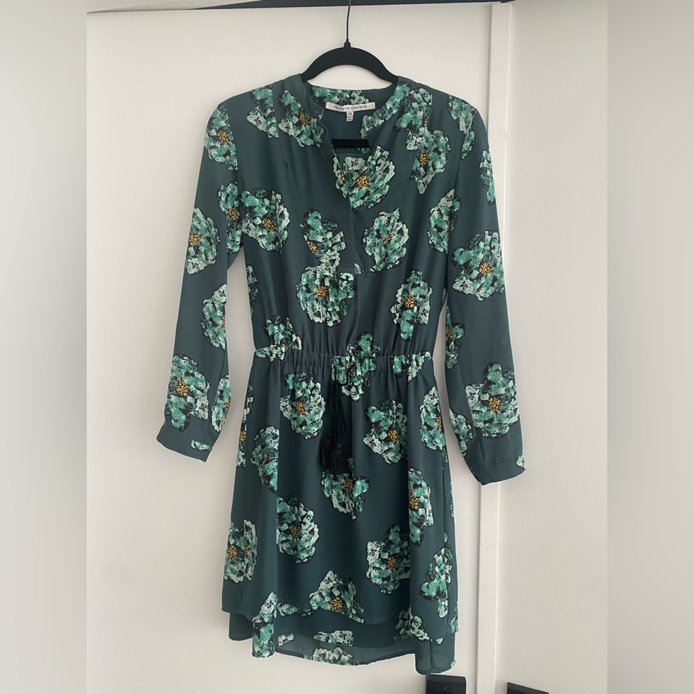 collective concepts forest green dress with floral print in xs